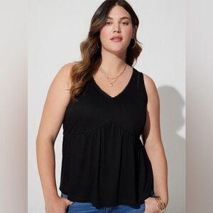 NWT Torrid Cotton Modal Slub Ladder Trim V-Neck Babydoll Tank